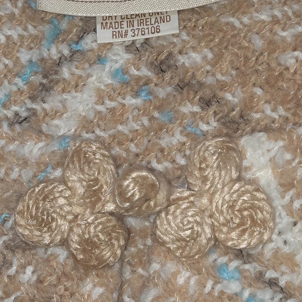 IRISH ALPACA Fringe Plaid Poncho Cape Sweater BOYNE VALLEY WEAVERS Tan Blue OS - Picture 7 of 10